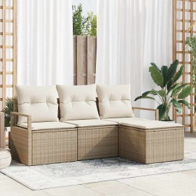 Conjunto de sofá de jardín con cojín 4 pcs Beige y Crema en Sofás de exterior | Comprar online en Foru.es