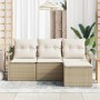 Conjunto de sofá de jardín con cojín 4 pcs Beige y Crema en Sofás de exterior | Comprar online en Foru.es