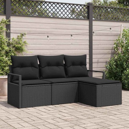 Conjunto de sofá de jardín con cojín 4 pcs Negro en Sofás de exterior | Comprar online en Foru.es