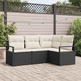 Conjunto de sofá de jardín con cojín 4 pcs Negro y crema en Sofás de exterior | Comprar online en Foru.es
