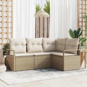 Conjunto de sofá de jardín con cojín 4 pcs Beige y Crema en Sofás de exterior | Comprar online en Foru.es