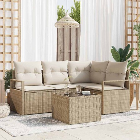 Conjunto de sofá de jardín con cojín 5 pcs Beige y Crema en Sofás de exterior | Comprar online en Foru.es