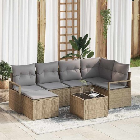 Conjunto de sofá de jardín con cojín 7 pcs Beige y Gris Claro en Sofás de exterior | Comprar online en Foru.es