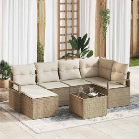 Conjunto de sofá de jardín con cojín 7 pcs Beige y Crema en Sofás de exterior | Comprar online en Foru.es