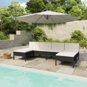 Set muebles de jardín 6 piezas y cojines ratán sintético negro en Conjuntos de jardín | Comprar online en Foru.es
