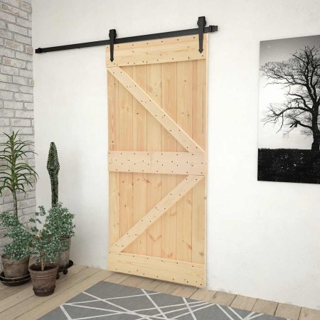 Puerta corredera con herrajes madera maciza de pino 80x210 cm en Puertas | Comprar online en Foru.es
