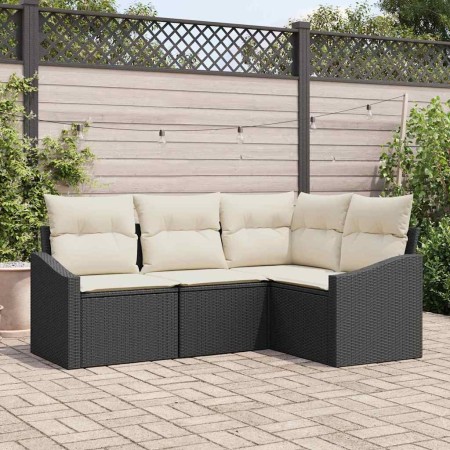 Conjunto de sofás de jardín 4 pcs Negro y ratán sintético en Sofás de exterior | Comprar online en Foru.es