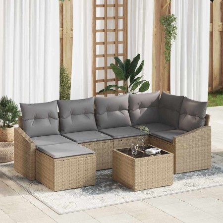 Conjunto de Comedor de Jardín 7 pcs Beige y Gris Claro en Sofás de exterior | Comprar online en Foru.es