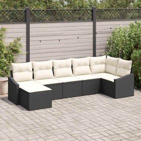 Conjunto de sofá de jardín 7 pcs Negro y crema ratán sintético en Sofás de exterior | Comprar online en Foru.es