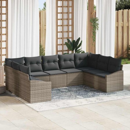 Conjunto de sofás de jardín 9 pcs Gris ratán sintético en Sofás de exterior | Comprar online en Foru.es