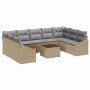 Conjunto de sofá de jardín con cojín 9 pcs Beige y Gris Claro en Sofás de exterior | Comprar online en Foru.es