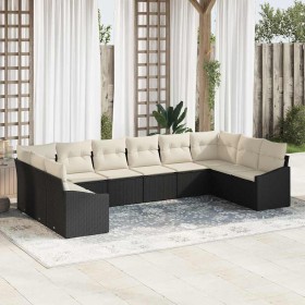 Conjunto de sofá de jardín 10 pcs Negro y crema ratán sintético en Sofás de exterior | Comprar online en Foru.es