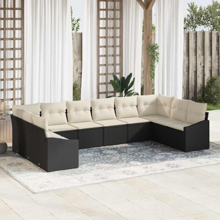 Conjunto de sofá de jardín 10 pcs Negro y crema ratán sintético en Sofás de exterior | Comprar online en Foru.es