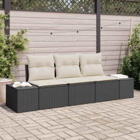 Conjunto de sofás de jardín 3 pcs Negro y crema ratán sintético en Sofás de exterior | Comprar online en Foru.es