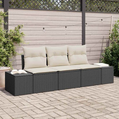 Conjunto de sofás de jardín 3 pcs Negro y crema ratán sintético en Sofás de exterior | Comprar online en Foru.es