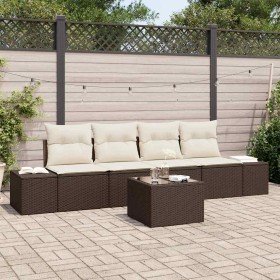 Conjunto de sofá de jardín 5 pcs Marrón y crema ratán sintético en Sofás de exterior | Comprar online en Foru.es