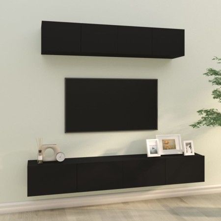 Set de muebles para TV 4 piezas madera contrachapada negro de vidaXL, Muebles TV - Ref: Foro24-3114535, Precio: 193,43 €, Des...