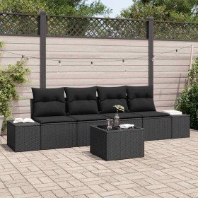 Conjunto de sofá de jardín 5 pcs Negro ratán sintético en Sofás de exterior | Comprar online en Foru.es