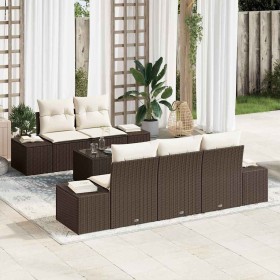 Conjunto de sofá de jardín 6 pcs Marrón y crema ratán sintético en Sofás de exterior | Comprar online en Foru.es
