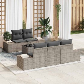 Conjunto de sofá de jardín con cojín 6 pcs Gris ratán sintético en Sofás de exterior | Comprar online en Foru.es