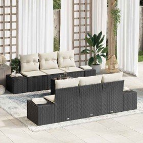 Conjunto de sofá de jardín 8 pcs Negro y crema ratán sintético en Sofás de exterior | Comprar online en Foru.es