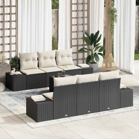 Conjunto de sofá de jardín 8 pcs Negro y crema ratán sintético en Sofás de exterior | Comprar online en Foru.es