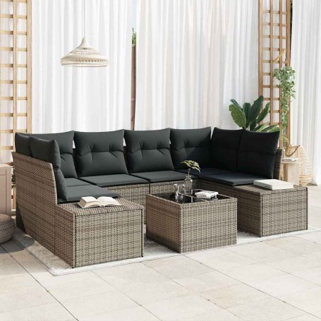 Conjunto de sofá de jardín con cojín 8 pcs Gris ratán sintético en Sofás de exterior | Comprar online en Foru.es