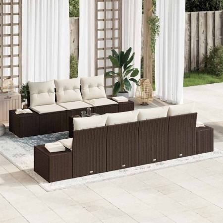 Conjunto de sofá de jardín 8 pcs Marrón y crema ratán sintético en Sofás de exterior | Comprar online en Foru.es