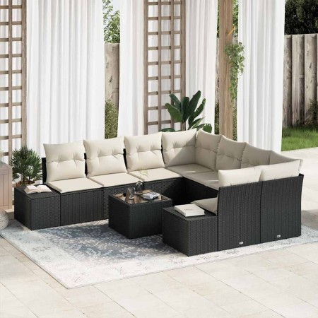 Conjunto de sofá de jardín 9 pcs Negro y crema ratán sintético en Sofás de exterior | Comprar online en Foru.es