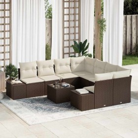 Conjunto de sofá de jardín 9 pcs Marrón y crema ratán sintético en Sofás de exterior | Comprar online en Foru.es