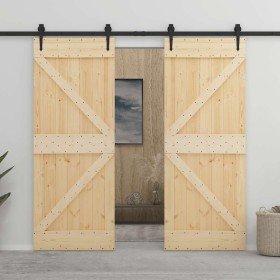 Puerta corredera con herrajes madera maciza de pino 80x210 cm en Puertas | Comprar online en Foru.es