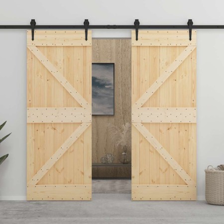Puerta corredera con herrajes madera maciza de pino 80x210 cm en Puertas | Comprar online en Foru.es