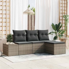 Conjunto de sofá de jardín con cojín 4 pcs Gris ratán sintético en Sofás de exterior | Comprar online en Foru.es