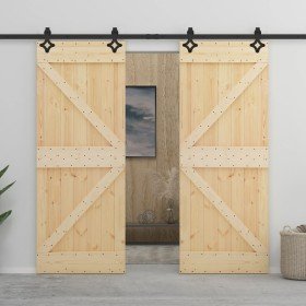 Puerta corredera con herrajes madera maciza de pino 80x210 cm en Puertas | Comprar online en Foru.es