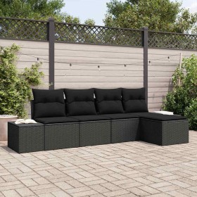Conjunto de sofá de jardín 5 pcs Negro ratán sintético en Sofás de exterior | Comprar online en Foru.es