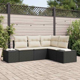 Conjunto de sofás de jardín 4 pcs Negro y crema ratán sintético en Sofás de exterior | Comprar online en Foru.es