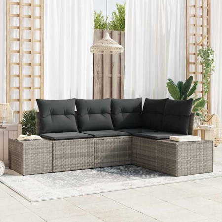 Conjunto de sofás de jardín 4 pcs Gris Claro ratán sintético en Sofás de exterior | Comprar online en Foru.es
