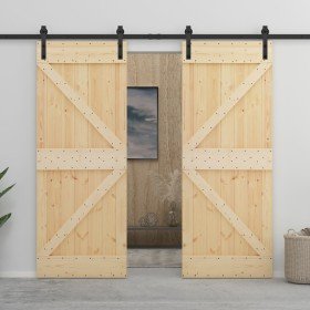 Puerta corredera con herrajes madera maciza de pino 80x210 cm en Puertas | Comprar online en Foru.es