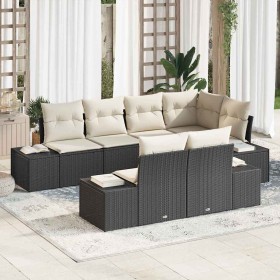 Conjunto de sofás de jardín 7 pcs Negro y crema ratán sintético en Sofás de exterior | Comprar online en Foru.es