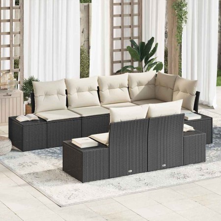 Conjunto de sofás de jardín 7 pcs Negro y crema ratán sintético en Sofás de exterior | Comprar online en Foru.es