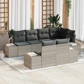 Conjunto de sofás de jardín 7 pcs Gris Claro ratán sintético en Sofás de exterior | Comprar online en Foru.es