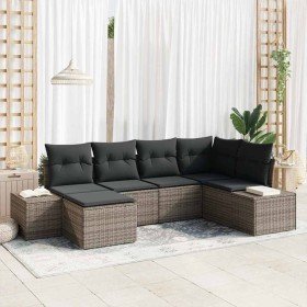 Conjunto de sofá de jardín con cojín 6 pcs Gris ratán sintético en Sofás de exterior | Comprar online en Foru.es