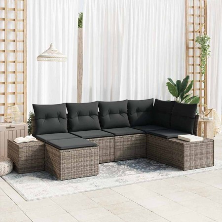 Conjunto de sofá de jardín con cojín 6 pcs Gris ratán sintético en Sofás de exterior | Comprar online en Foru.es