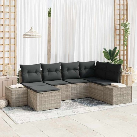 Conjunto de sofá de jardín 6 pcs Gris Claro ratán sintético en Sofás de exterior | Comprar online en Foru.es
