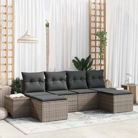Conjunto de sofá de jardín con cojín 4 pcs Gris ratán sintético en Sofás de exterior | Comprar online en Foru.es