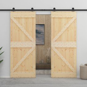 Puerta corredera con herrajes madera maciza de pino 90x210 cm en Puertas | Comprar online en Foru.es