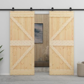 Puerta corredera con herrajes madera maciza de pino 90x210 cm en Puertas | Comprar online en Foru.es