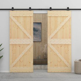 Puerta corredera con herrajes madera maciza de pino 90x210 cm en Puertas | Comprar online en Foru.es