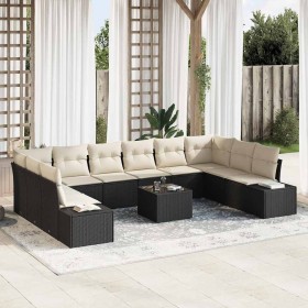 Conjunto de sofá de jardín con cojín 11 pcs Negro y crema en Sofás de exterior | Comprar online en Foru.es