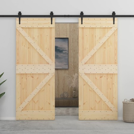Puerta corredera con herrajes madera maciza de pino 100x210 cm en Puertas | Comprar online en Foru.es